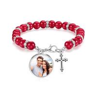 Gaehsmide Pulsera de cruz personalizada con foto para mujer, pulseras conmemorativas de cumpleaños, Navidad, Día de la Madre, regalo para mamá y abuela, One Size, Acero aleado, Sin piedra preciosa