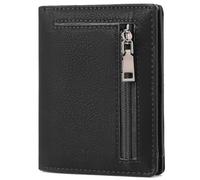 GAEKEAO Cartera de piel auténtica para hombre, billetera delgada plegable para hombre con bolsillo para monedas con cremallera, tarjetero de crédito con bloqueo RFID, Negro mate, Clásico