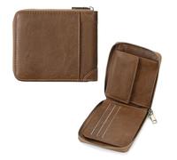 GAEKEAO Cartera Hombre, con Cremallera Circunferencial, Monedero de Cuero con Protección RFID, Billetera Hombre con Compartimento para Monedas con Botón, Carteras para Hombres