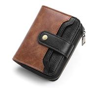 GAEKEAO Cartera pequeña de piel para mujer, con bloqueo RFID, bolsillo con cremallera, tarjetero de crédito, cartera con ventana de identificación, Negro y marrón, 4.53 x 3.94 x 1.38 inches, Classic