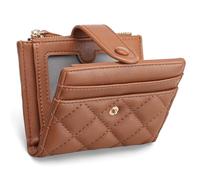 GAEKEAO Cartera pequeña para mujer, delgada, plegable, de piel, con bloqueo RFID, tarjetero de crédito, bolsillo con cremallera, monedero con ventana de identificación, Marrón, Classic