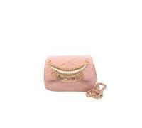 Gaëlle Bolso bandolera acolchado rosa con cadena dorada y perlas, diseño elegante con detalles de metal