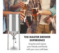 Klarstein Gärkeller Pro XL Fermentador - Hervidor de fermentación cónico, Capacidad 60 L, Para cerveza o vino, Marcas nivel, Válvula drenaje, 3 pies antideslizantes, Acero inoxidable, Asas, Plateado
