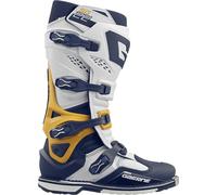 Gaerne SG22 Botas de motocross, blanco/azul/amarillo, Talla 43
