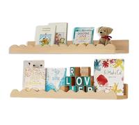 GAESHOW 2 Piezas Estanteria de Pared para Libros, Estanteria Libros Pared de Madera de Pino, Estanteria Flotante Clásicos Modernos para Salon, Cocina, Baño, Dormitorio (Madera Original)