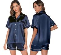 GAESHOW - Conjuntos de pijama de mujer, pijamas de seda y satén para mujer, conjunto de pijama de novia, de botones, ropa de dormir, ropa de estar por casa S-2XL, azul, L