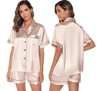 GAESHOW - Conjuntos de pijama de mujer, pijamas de seda y satén para mujer, conjunto de pijama de novia, de botones, ropa de dormir, ropa de estar por casa S-2XL, champán, L