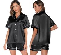 GAESHOW - Conjuntos de pijama de mujer, pijamas de seda y satén para mujer, conjunto de pijama de novia, de botones, ropa de dormir, ropa de estar por casa S-2XL, Negro, XL