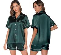 GAESHOW - Conjuntos de pijama de mujer, pijamas de seda y satén para mujer, conjunto de pijama de novia, de botones, ropa de dormir, ropa de estar por casa S-2XL, verde, M