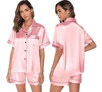 GAESHOW - Conjuntos de pijama para mujer, pijamas de seda y satén para mujer, conjunto de pijama de novia, de botones, ropa de dormir, ropa de estar por casa S-2XL, rosa, S