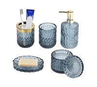 GAESHOW Juego de Accesorios de baño 5 Piezas, Botellas de loción, Soporte para Cepillo de Dientes, Taza de Dientes, jabonera, Bandeja, Juego de Accesorios de Vidrio para Baño (C)
