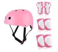 Gaethra Set Protecciones Patines Niño 7 Piezas con Casco Bici Niño Ajustable, Protecciones Patines Incluye Rodilleras, Coderas y Muñequeras para Ciclismo, Patinaje, Monopatín y Más (Rosa)