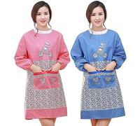 Gaf Nuncew 2 piezas delantal de cocina mujer delantal de manga larga bolsillos delantal de mujer larga señora Housework, delantal antimanchas de aseo para mascotas, rojo