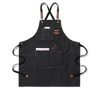 Gaf Nuncew Delantal de Barbacoa para Hombre Mujer,Ajustable Delantale de Cocina Con 3 Bolsillos Camarero Lona Vaquero Delantal de Trabajo Profesional Para Peluquero Jardinero Hornear Chef Negro