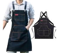 Gaf Nuncew Delantal de Cocina para, Delantal de Trabajo Resistente de Mezclilla con 5 Bolsillos, Ajustable para Cocinar, Asador, Hostelería y Hogar