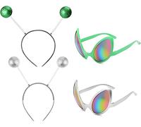 Gafas AlieníGenas De Moda, Antena Diadema Set 2 Piezas De PelíCula De Color De Marco Plateado Y PelíCula De Color De Marco Verde, 2 Piezas De Diadema AlieníGena, Adecuado Como Accesorios Para Fotos