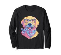 Gafas Azules con Estampado Floral de Happy Golden Retriever Dog Lover Manga Larga