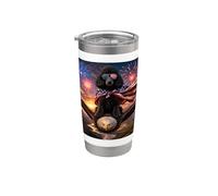 Gafas con diseño de perro caniche negro sobre águila calva con bandera americana Vaso térmico de acero inoxidable de doble pared