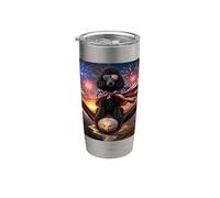 Gafas con diseño de perro caniche negro sobre águila calva con bandera americana Vaso térmico de acero inoxidable de doble pared