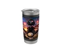 Gafas con diseño de perro caniche negro sobre águila calva con bandera americana Vaso térmico de acero inoxidable de doble pared