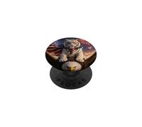 Gafas con diseño de Tigre Blanco Siberiano sobre águila Calva con Bandera Americana PopSockets PopGrip Adhesivo
