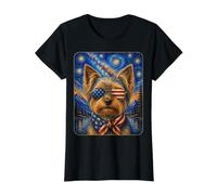Gafas con la Bandera de EE. UU., Yorkshire Terrier, Yorkie Dog, Arte Americano Camiseta gráfica económica, Mujer, Negro, M