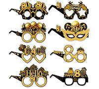Gafas de 80 cumpleaños, 8 piezas divertidas de papel para cabina de fotos, accesorios para fiesta de ochenta años, decoraciones de cumpleaños negras y doradas, suministros de fiesta para hombres y