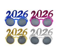 Gafas de Año Nuevo 2026 | 4 Piezas Accesorios para Gafas con Decoración Divertida y Brillante - Diseño Estructural 3D Anteojos Decorativos 2026 - Para Niños Adultos Oficina Fiesta Año Nuevo Fotografía