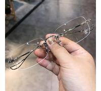 Gafas de bloqueo de luz azul sin marco, lentes fotocromáticas, antideslumbrante, gafas de computadora, unisex, retro, marco cuadrado, metal, 14,5 cm (plata)