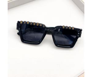 Gafas de - Brillantes con Montura Negra y Patillas con Estrás para Fiestas de , Prom, Noches de - Gafas de Novedad para Hombres (Decorativas)