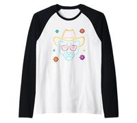 Gafas de Cara de león de Vaquero Divertido gráfico Occidental Animal Rosa Camiseta Manga Raglan