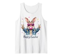Gafas de chicle con forma de conejo de pascua Happy Easter Rabbit 2025, signo de la paz Camiseta sin Mangas