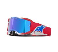Gafas de motocross Alpinestars Vision 5 Corp rojas, blancas y azules con lente azul espejada