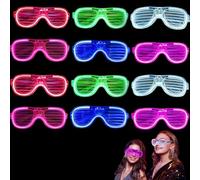 Gafas de fiesta de neón, paquete de 12 lentes de luz LED intermitentes, lentes de sol luminosos con obturador para niños y adultos, 80 y 90, discotecas, conciertos, Halloween, Año Nuevo, Navidad,