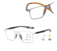 Gafas de Lectura con filtro de luz azul para hombre y mujer, gafas de lectura multifocales progresivas, TR90, flexibles, gafas presbicia(Transparent/Gray,3.5 x)