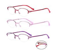 Gafas de Lectura,gafas con Ayuda Visual,Gafas Plegables Plectores,Fácil de Llevar,Gafas de Lectura de Medio Marco de Metal,para Mujeres,3 Piezas (+4.00)