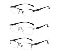 Gafas de Lectura,Gafas de Lectura Anti Luz Azul,Material TR90,Marco de Metal,Ligero Y Cómodo,para Hombres Lectura Al Aire Libre,colores Surtidos,Dioptrías,3 Piezas (+1.00)