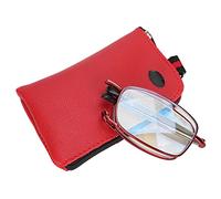 Gafas de lectura Lectores rojos de moda Gafas presbiópicas con bloqueo de luz azul plegable con bolsa de almacenamiento portátil para hombres y mujeres mayores(+300)