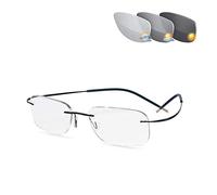 Gafas De Lectura Sin Montura De Titanio Con Memoria Ultraligera Unisex, Gafas De Lectura Uv400 Que Reducen La Fatiga Ocular, Gafas De Sol De Transición Con Dioptría,Negro,+2.50