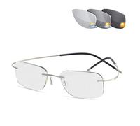 Gafas De Lectura Sin Montura De Titanio Con Memoria Ultraligera Unisex, Gafas De Lectura Uv400 Que Reducen La Fatiga Ocular, Gafas De Sol De Transición Con Dioptría,Plata,+1.50