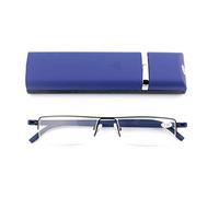 Gafas de lectura TR90, ultraligeras, para hombre y mujer, clásicas, metálicas, para la vista, estilo medio, delgadas, con funda y paño de limpieza (azul, +3,25)