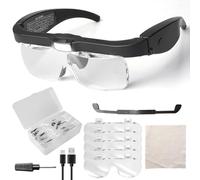Gafas de lupa con luz, 150D, 250D, 2.0X, 3.0X, 4.0X, lentes intercambiables, gafas de lupa LED, ideal para hobby, lectura, electricistas, joyeros, costura, reparaciones y personas mayores