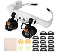 Gafas de lupa con luz, lupa con cinta para la cabeza, lupas manos libres con 2 luces LED, objetivo intercambiable 3 x 4 x 5 x 6 x 7 x 10 x 15 x para hobby, lectura, electricistas, joyeros, costura