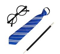 Gafas de Mago Potter de Plástico, Marco de Gafas Redondo para una Fiesta de Harry, Varita y Corbata (Gafas Mago Pack Completo 6)