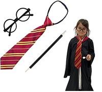 Gafas de Mago Potter de Plástico, Marco de Gafas Redondo para una Fiesta de Harry, Varita y Corbata (rojo pack 3)