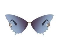 Gafas de mariposa, lentes sin marco, protección UV de mariposa, sin marco, antirreflejos, para vacaciones, playa, verano, festival de conducción, azul oscuro, Refer to description