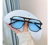 Gafas de moda de doble puente con marco brillante, lente tintada transparente, retro, para conducir, viajes, día festivo
