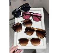 Gafas de moda hexagonales de doble puente vintage, marco de policarbonato brillante, lente de tinte sólido con detalle, conducción al aire libre vacaciones