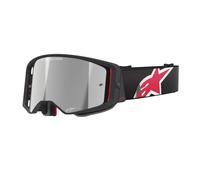 Gafas de motocross Alpinestars Supertech Corp negras y rojas con lente plateada espejada
