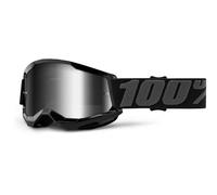 Gafas de motocross para niños 100% STRATA 2 negras (plexi espejado plateado)